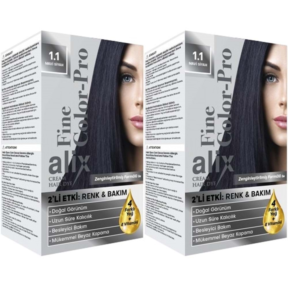 Alix 50ML Kit Saç Boyası 1.1 Mavi Siyah (2 Li Set)