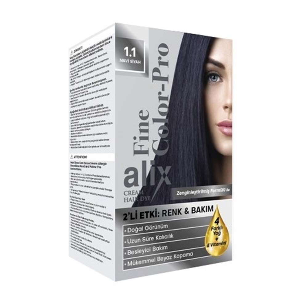 Alix 50ML Kit Saç Boyası 1.1 Mavi Siyah (4 Lü Set)