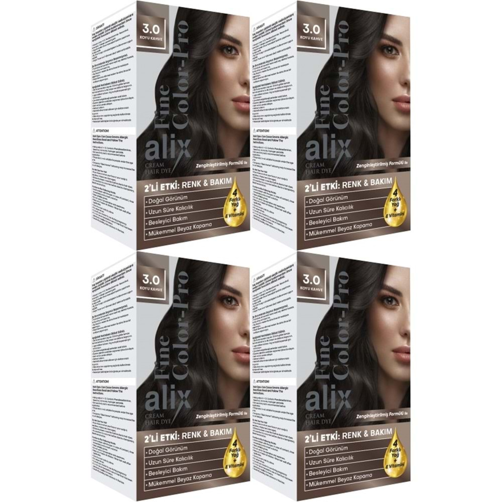 Alix 50ML Kit Saç Boyası 3.0 Koyu Kahve (4 Lü Set)