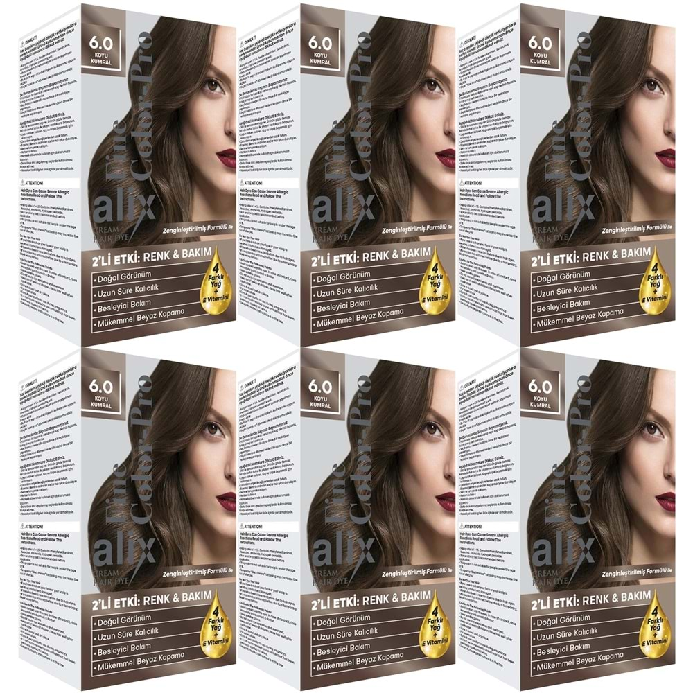 Alix 50ML Kit Saç Boyası 6.0 Koyu Kumral (6 Lı Set)