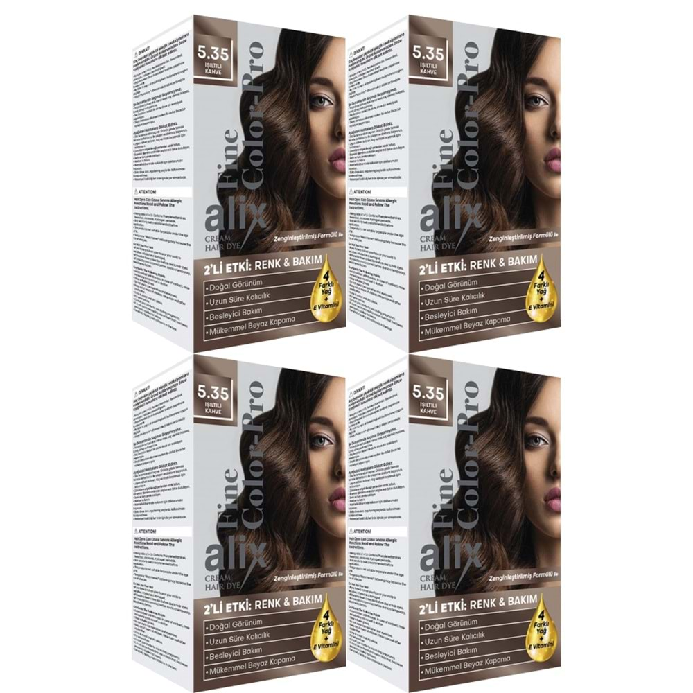 Alix 50ML Kit Saç Boyası 5.35 Işıltılı Kahve (4 Lü Set)