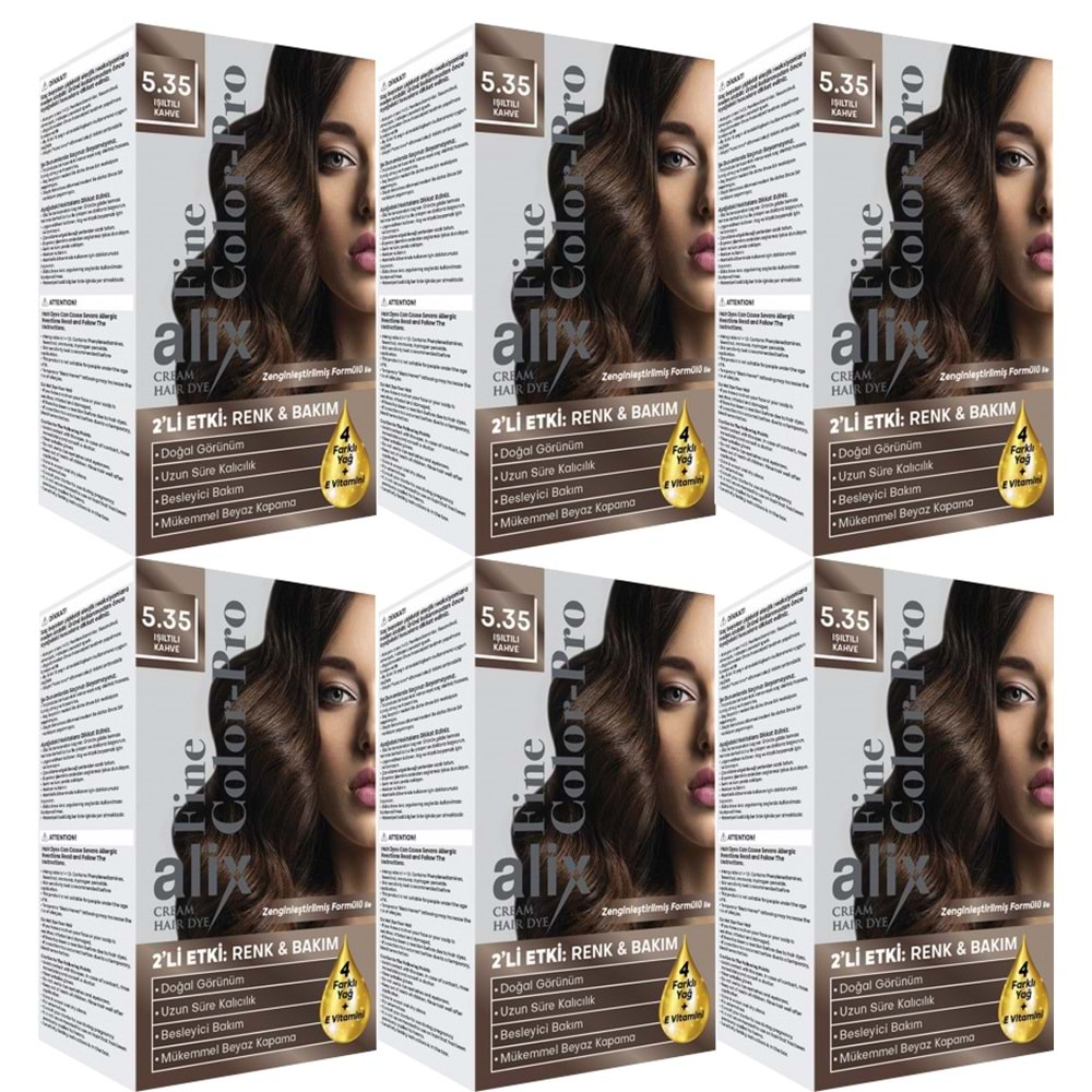 Alix 50ML Kit Saç Boyası 5.35 Işıltılı Kahve (6 Lı Set)