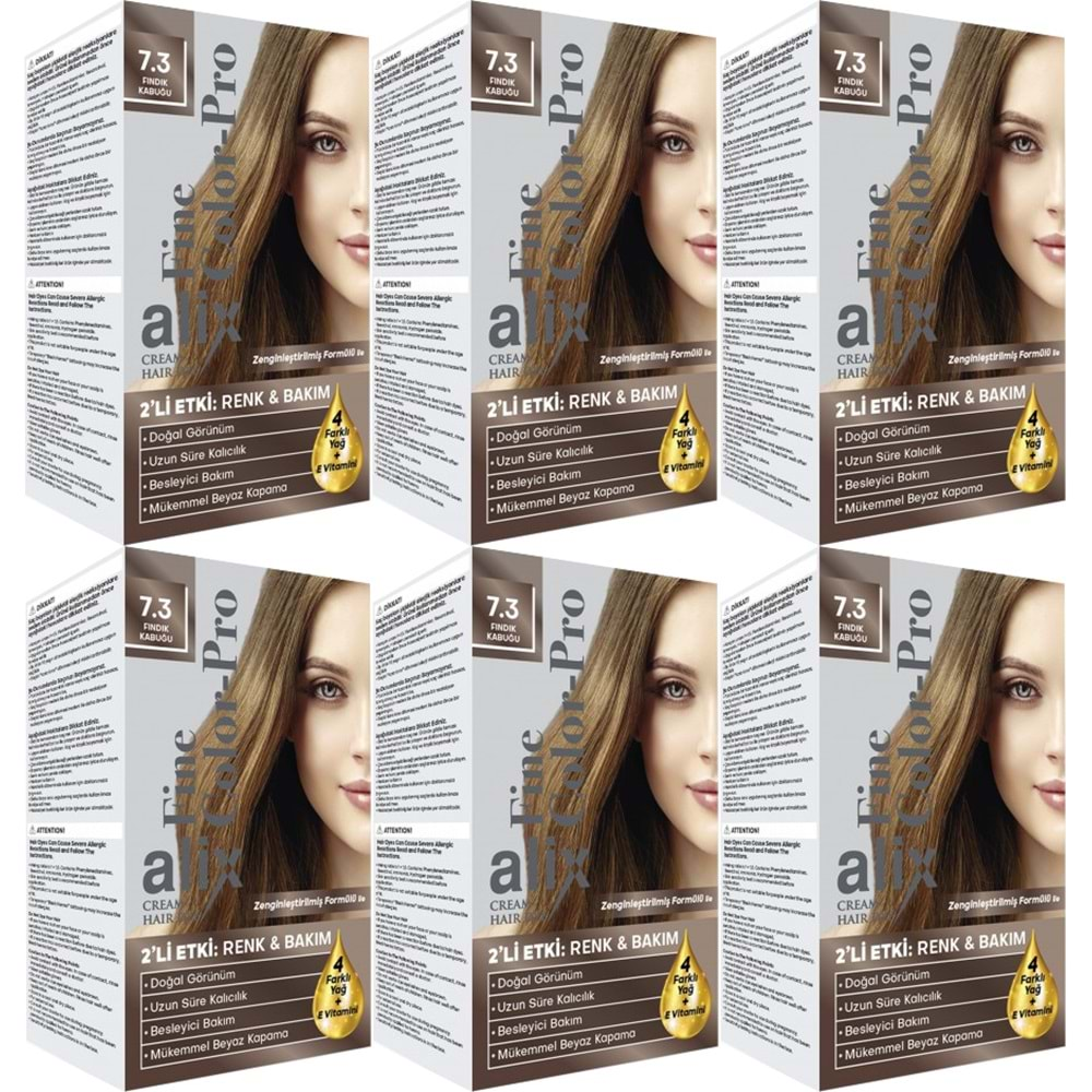 Alix 50ML Kit Saç Boyası 7.3 Fındık Kabuğu (6 Lı Set)