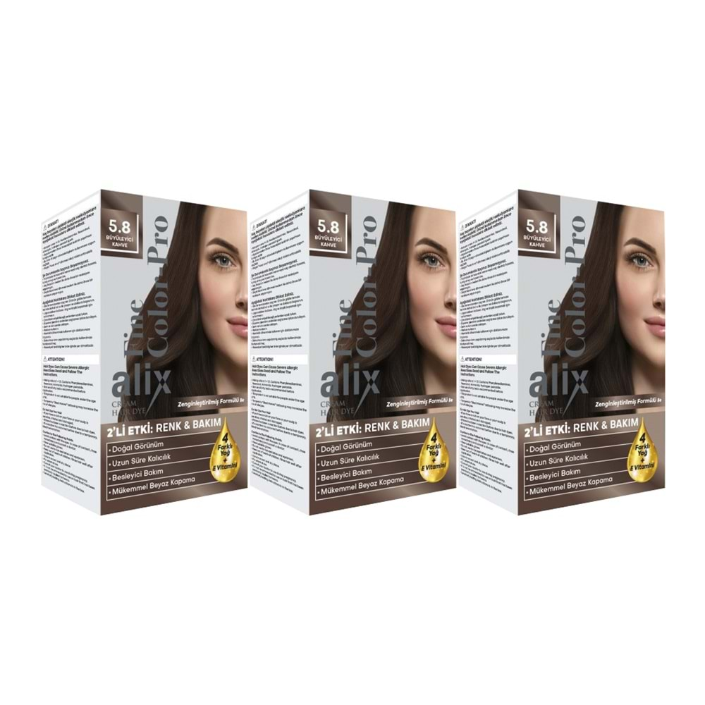 Alix 50ML Kit Saç Boyası 5.8 Büyüleyici Kahve (3 Lü Set)