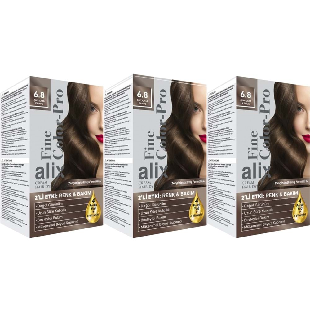 Alix 50ML Kit Saç Boyası 6.8 Çikolota Kahve (3 Lü Set)