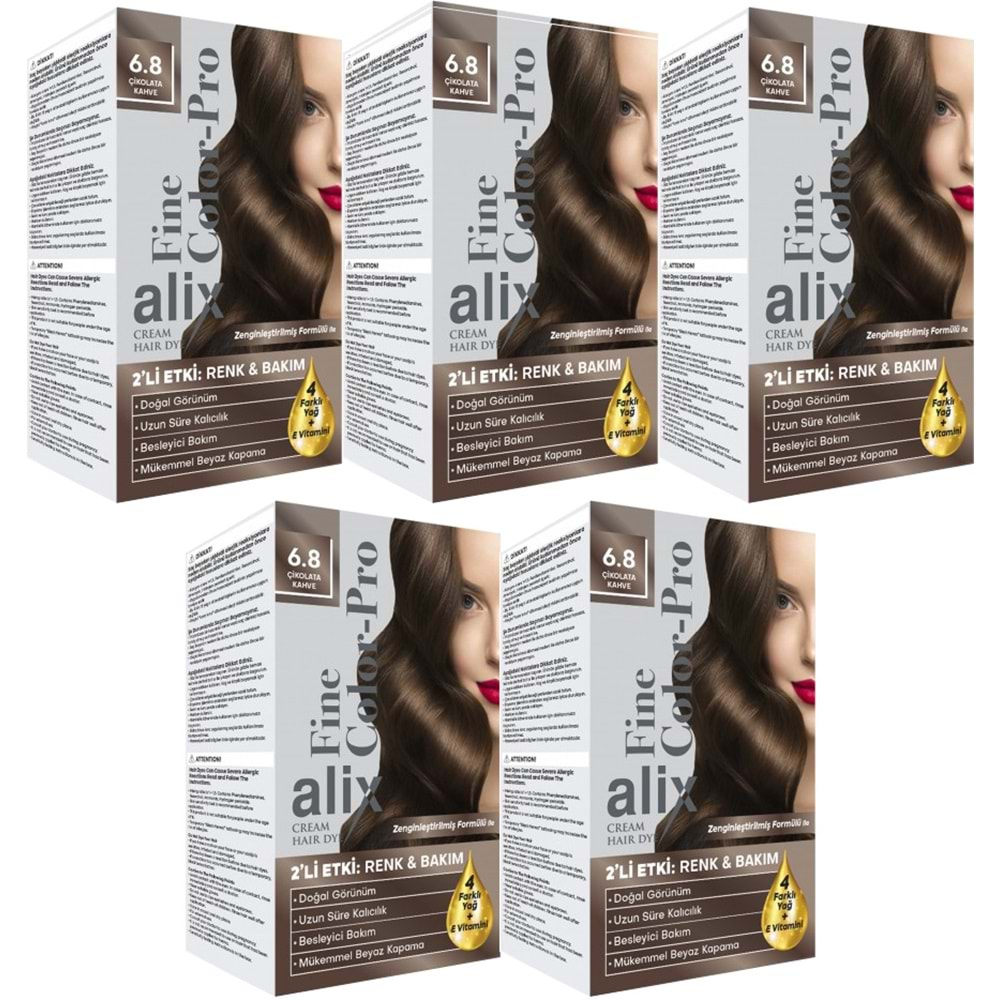 Alix 50ML Kit Saç Boyası 6.8 Çikolota Kahve (5 Li Set)