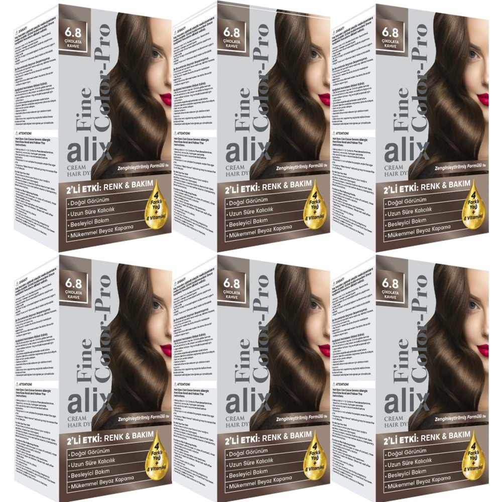 Alix 50ML Kit Saç Boyası 6.8 Çikolota Kahve (6 Lı Set)