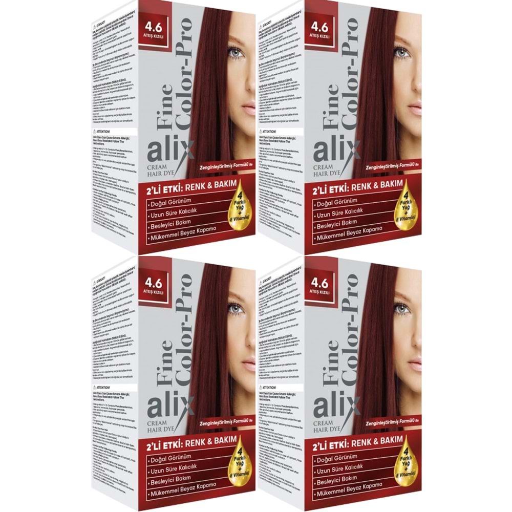 Alix 50ML Kit Saç Boyası 4.6 Ateş Kızılı (4 Lü Set)