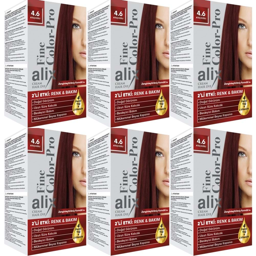 Alix 50ML Kit Saç Boyası 4.6 Ateş Kızılı (6 Lı Set)