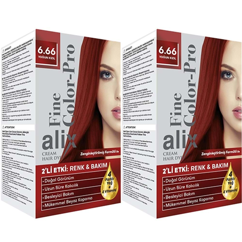 Alix 50ML Kit Saç Boyası 6.66 Yoğun Kızıl (2 Li Set)