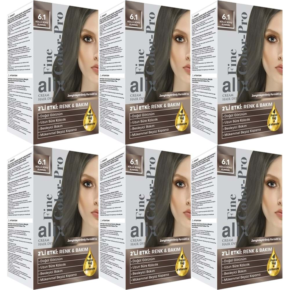 Alix 50ML Kit Saç Boyası 6.1 Küllü Koyu Kumral (6 Lı Set)