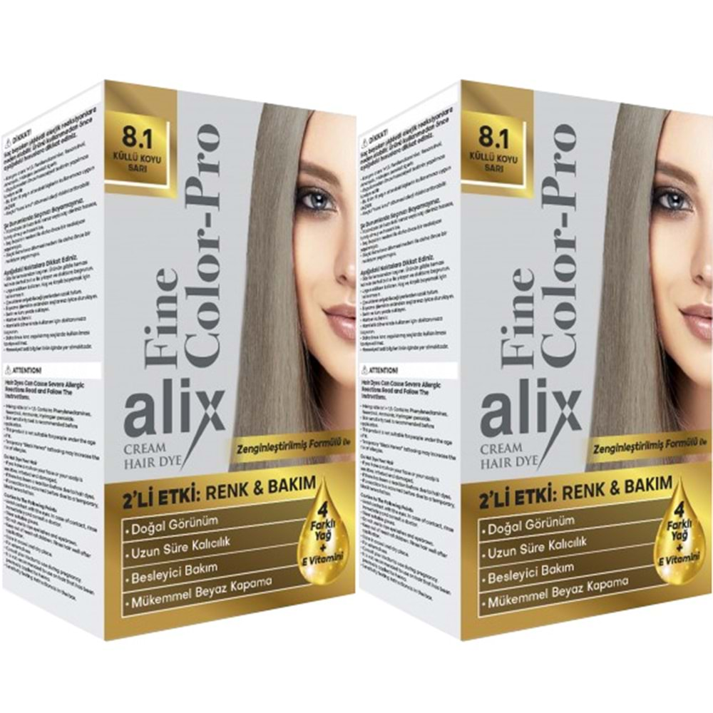 Alix 50ML Kit Saç Boyası 8.1 Küllü Koyu Sarı (2 Li Set)