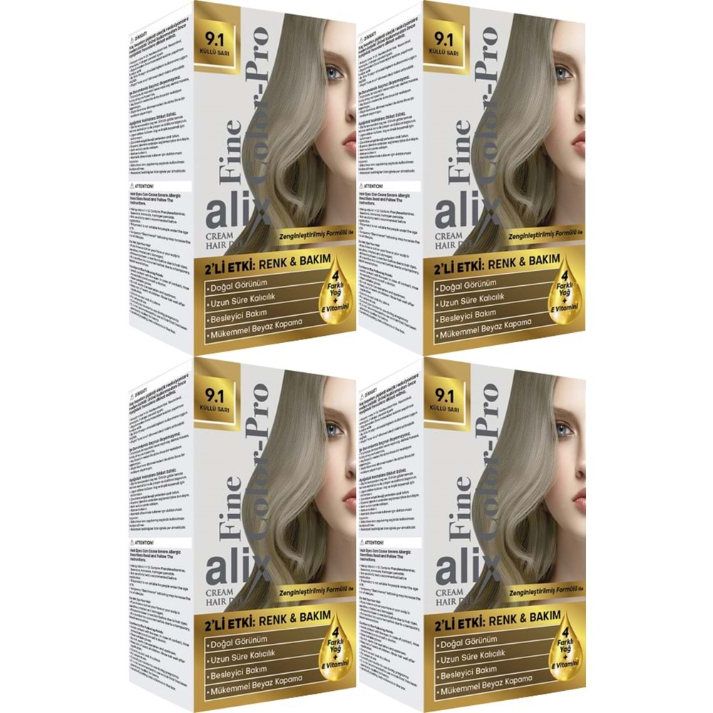 Alix 50ML Kit Saç Boyası 9.1 Küllü Sarı (4 Lü Set)