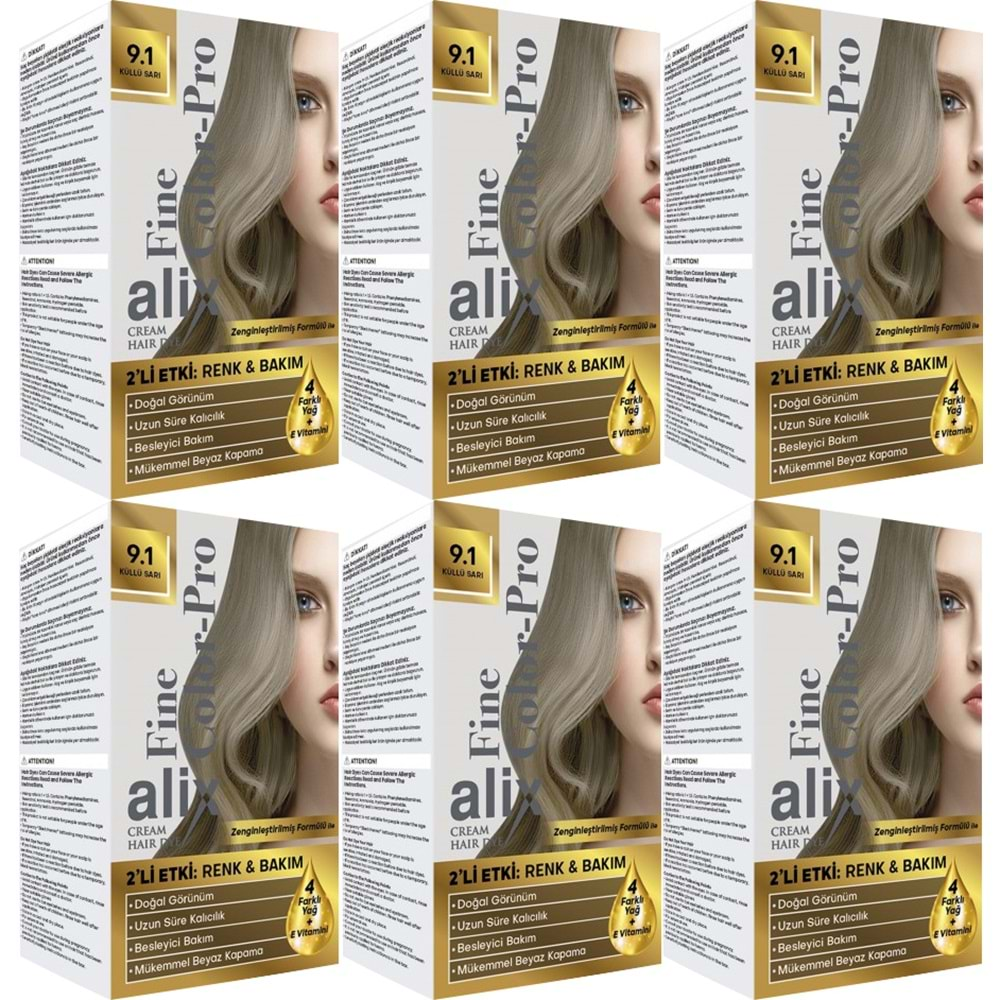 Alix 50ML Kit Saç Boyası 9.1 Küllü Sarı (6 Lı Set)