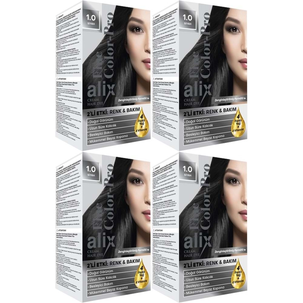 Alix 50ML Kit Saç Boyası 1.0 Siyah (4 Lü Set)