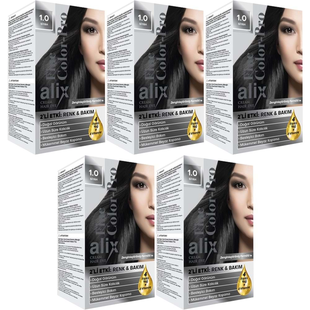 Alix 50ML Kit Saç Boyası 1.0 Siyah (5 Li Set)