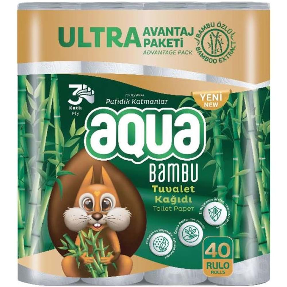 Aqua Tuvalet Kağıdı 3 Katlı 80 Li Set Bambu Ultra Avantaj Pk (2PK*40)