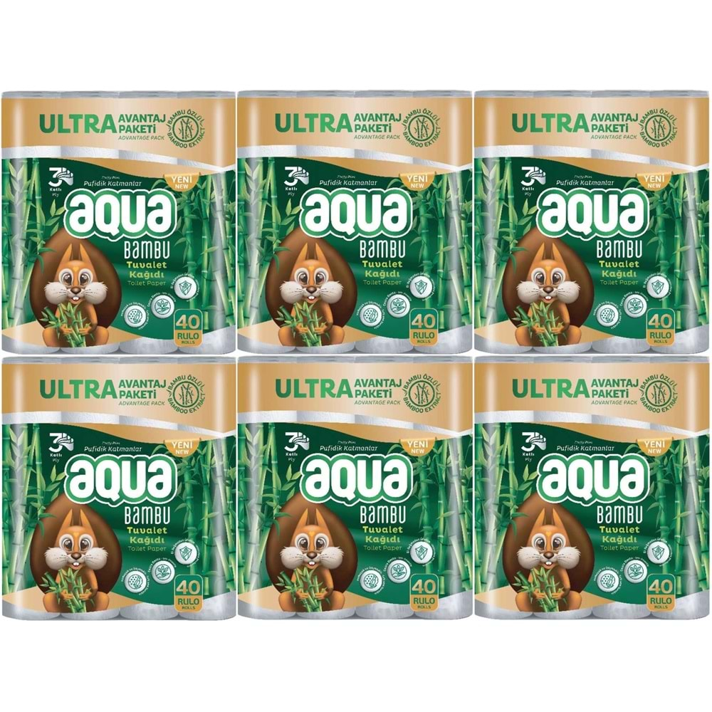 Aqua Tuvalet Kağıdı 3 Katlı 240 Lı Set Bambu Ultra Avantaj Pk (6PK*40)