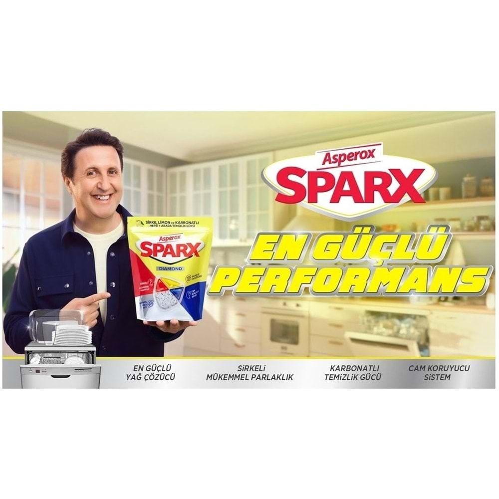 Asperox Sparx Bulaşık Makinesi Kapsülü 60 Adet Hepsi 1 Arada (Sirke-Limon-Karbonatlı) (2PK*30)