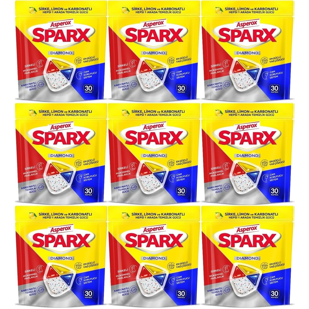 Asperox Sparx Bulaşık Makinesi Kapsülü 270 Adet Hepsi 1 Arada (Sirke-Limon-Karbonatlı) (9PK*30)