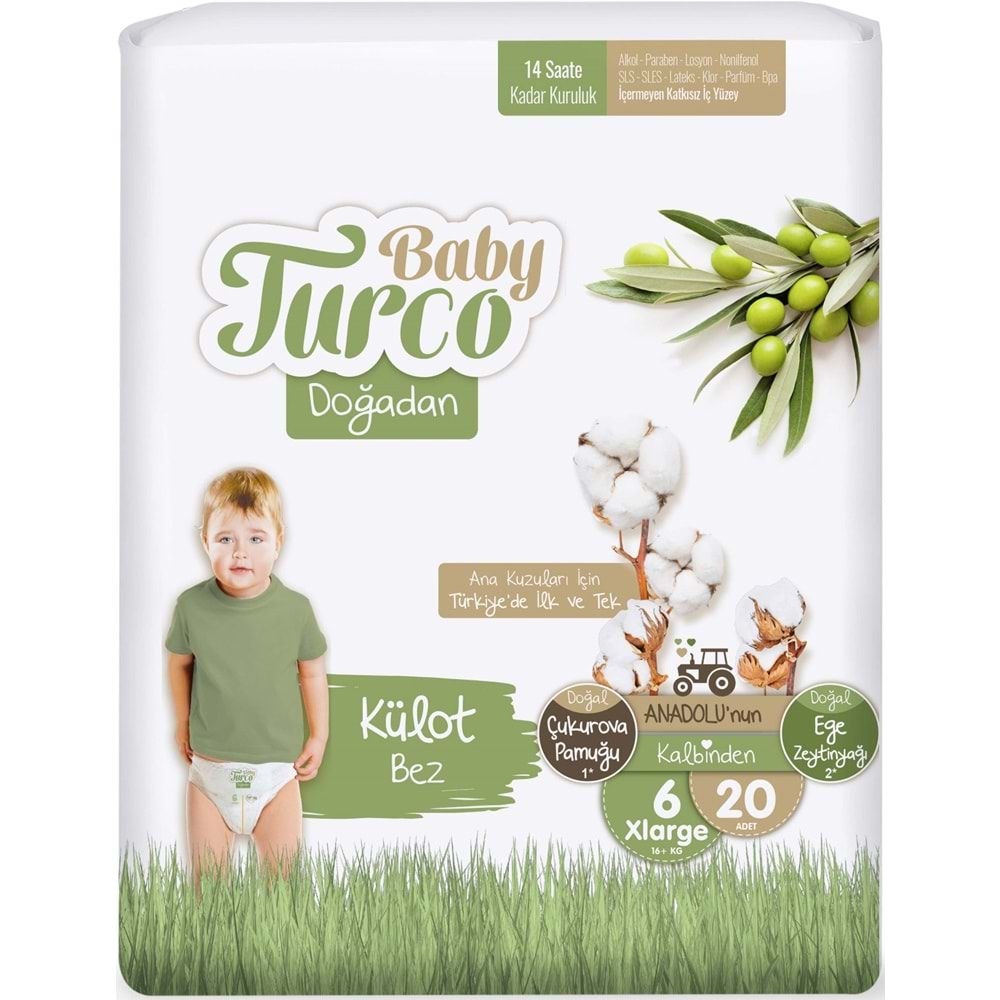 Baby Turco Külot Bebek Bezi Doğadan Beden:6 (16+KG) XLarge 60 Adet Jumbo Fırsat Pk