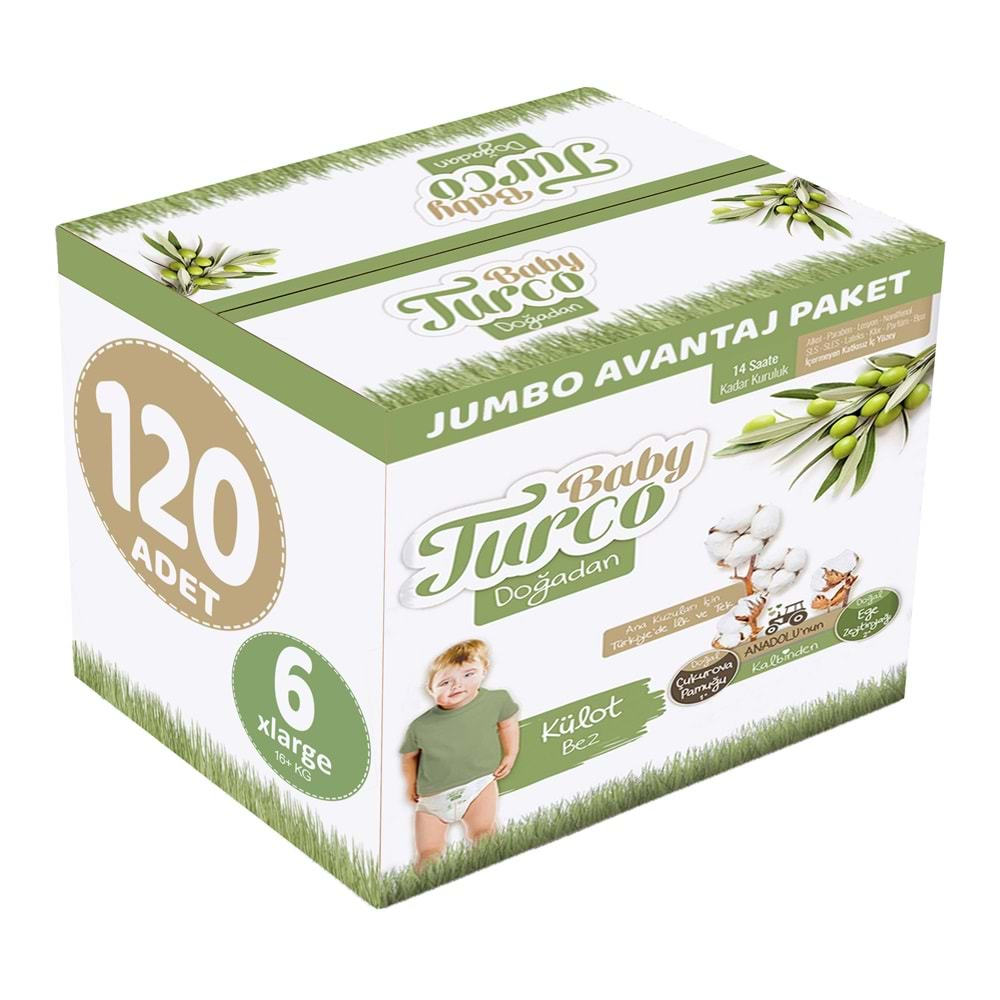 Baby Turco Külot Bebek Bezi Doğadan Beden:6 (16+KG) XLarge 120 Adet Jumbo Avantaj Pk