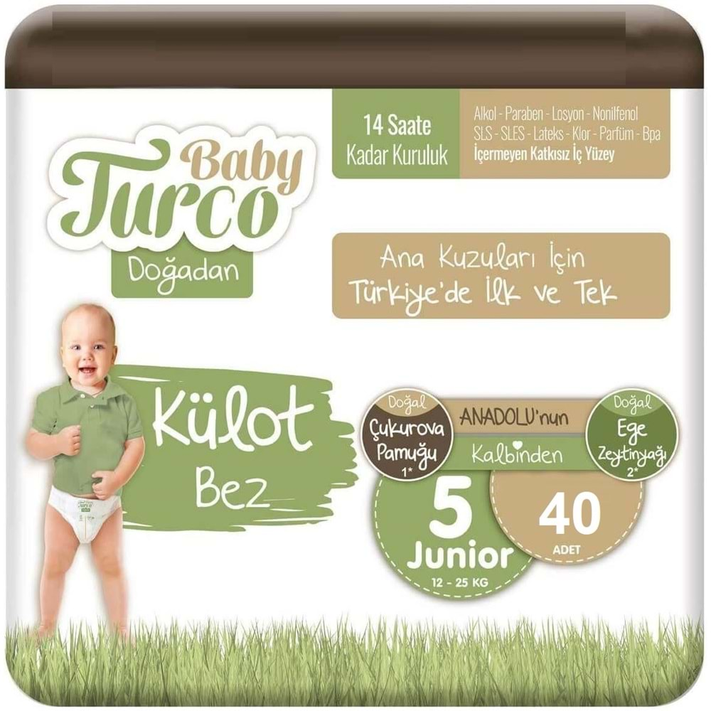 Baby Turco Külot Bebek Bezi Doğadan Beden:5 (12-25KG) Junior 200 Adet Mega Ekonomik Pk