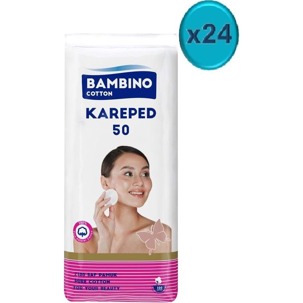 Bambino Cotton Kare Makyaj ve Bebek Temizleme Pamuğu 1200 Adet (Kare En-Boy 7CM) (24PK*50)