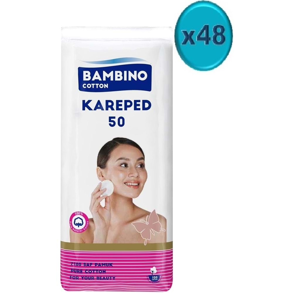 Bambino Cotton Kare Makyaj ve Bebek Temizleme Pamuğu 2400 Adet (Kare En-Boy 7CM) (48PK*50)