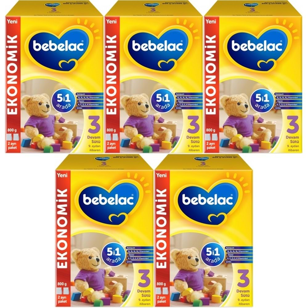 Bebelac 800GR No:3 Devam Sütü (9-12 Ay) (5 Li Set)