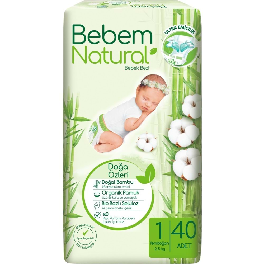 Bebem Bebek Bezi Natural Jumbo Mega Pk Beden:1 (2-5Kg) Yenidoğan 200 Adet