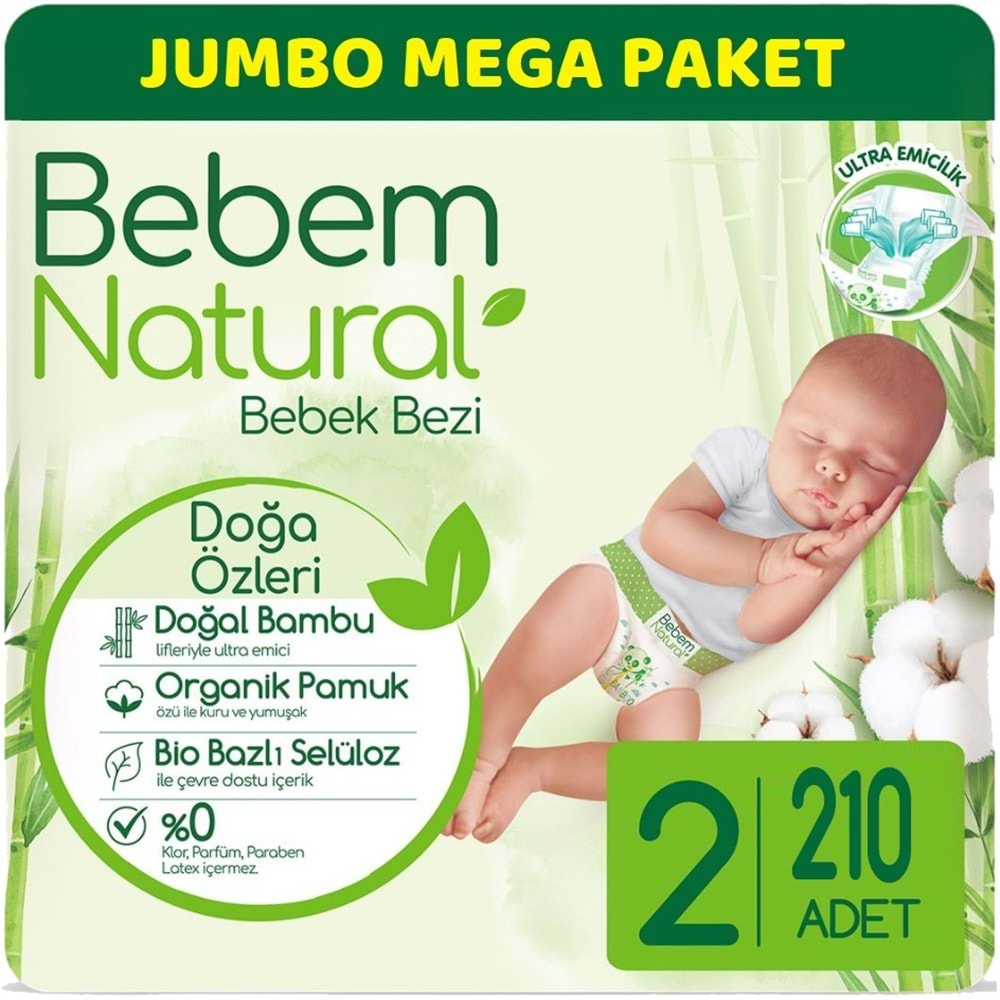 Bebem Bebek Bezi Natural Jumbo Mega Pk Beden:2 (3-6Kg) Mini 210 Adet