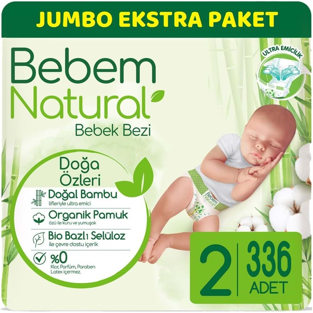 Bebem Bebek Bezi Natural Jumbo Ekstra Pk Beden:2 (3-6Kg) Mini 336 Adet