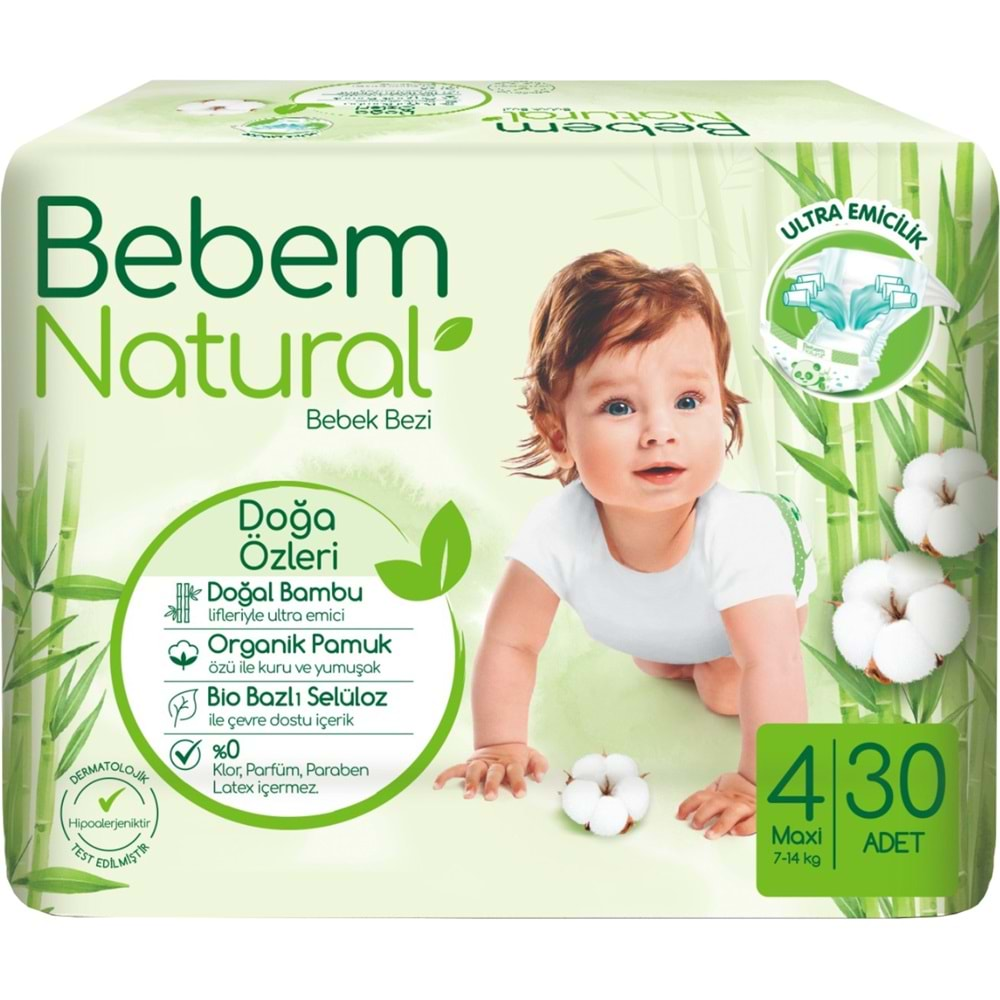 Bebem Bebek Bezi Natural Jumbo Ekonomik Pk Beden:4 (7-14Kg) Maxi 60 Adet