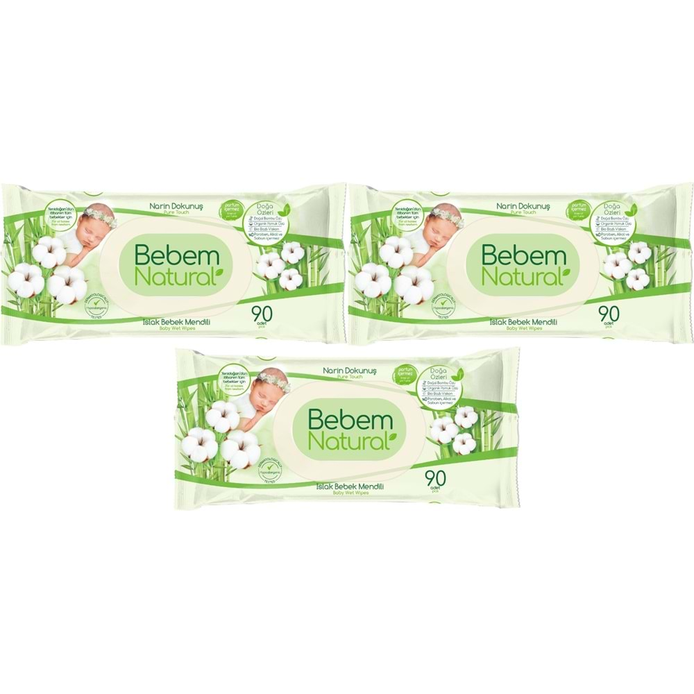 Bebem Natural Islak Bebek Mendili Narin Dokunuş / Yenidoğan 90 Yaprak Plastik Kapaklı 3 Lü Set