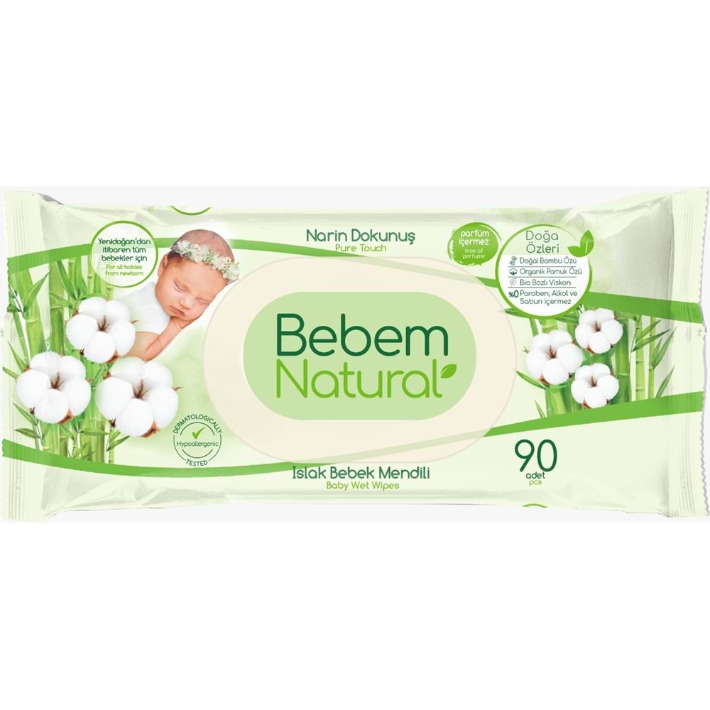 Bebem Natural Islak Bebek Mendili Narin Dokunuş / Yenidoğan 90 Yaprak Plastik Kapaklı 36 Lı Set