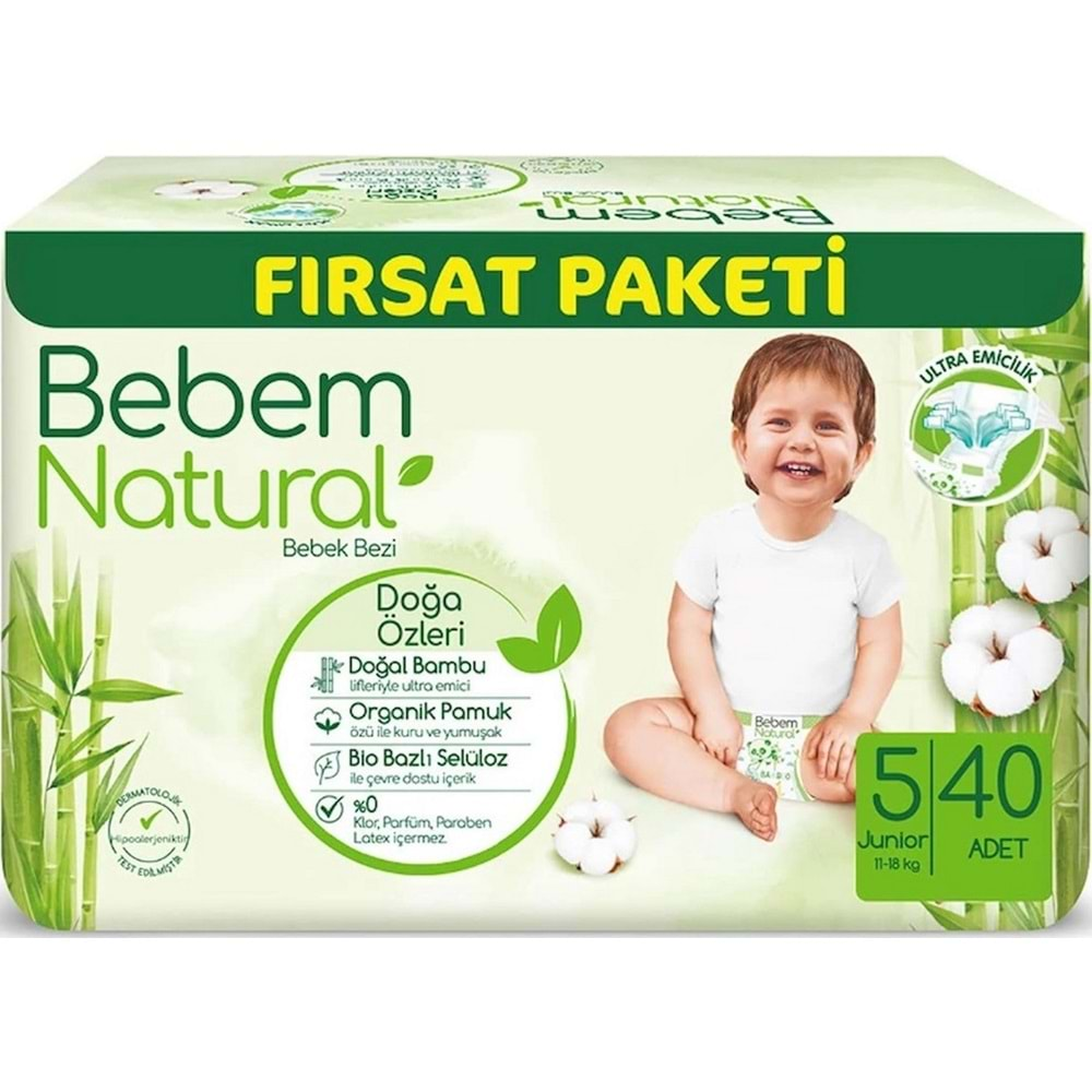 Bebem Bebek Bezi Natural Beden:5 (11-18Kg) Junior 160 Adet Avantaj Fırsat Pk