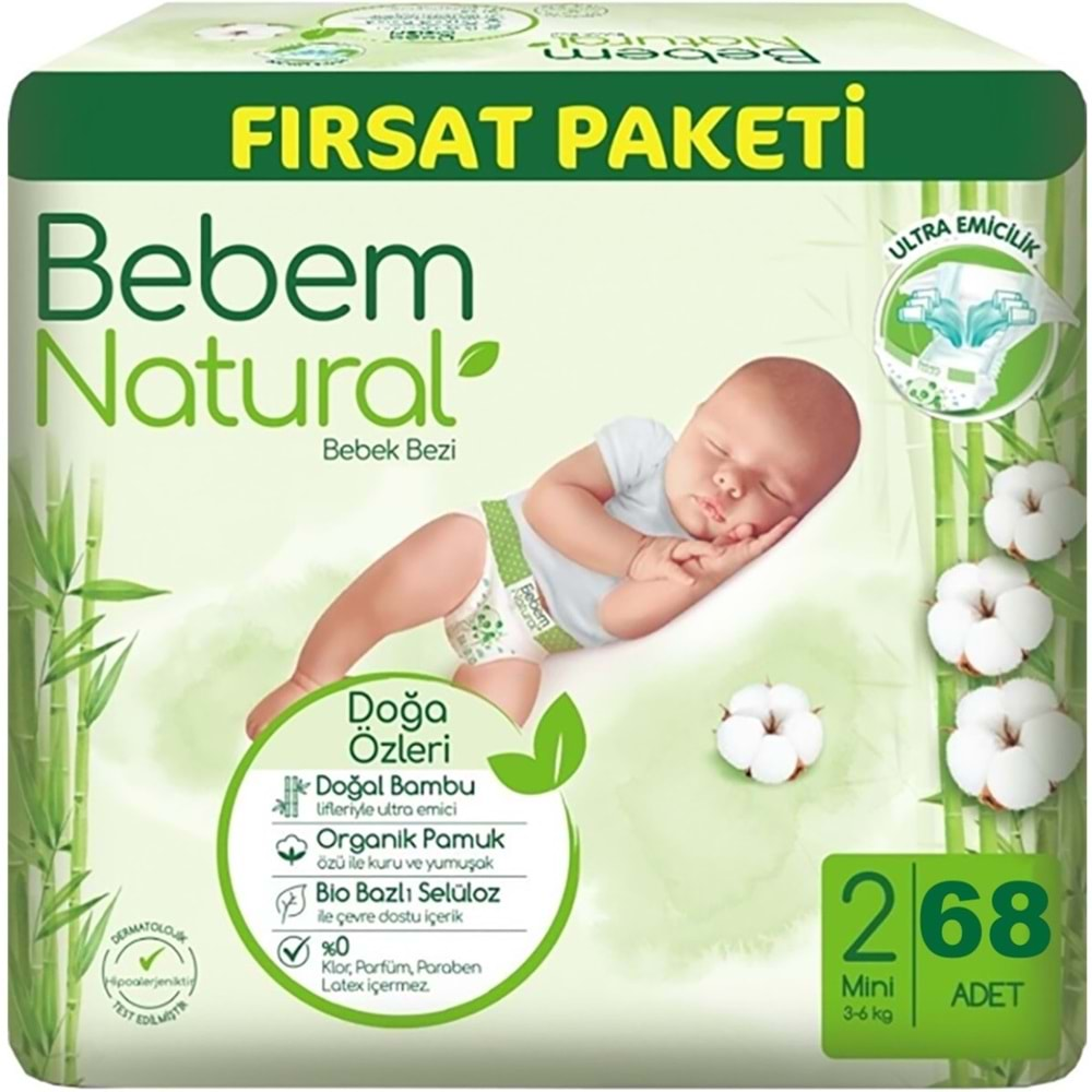 Bebem Bebek Bezi Natural Beden:2 (3-6Kg) Mini 272 Adet Avantaj Fırsat Pk