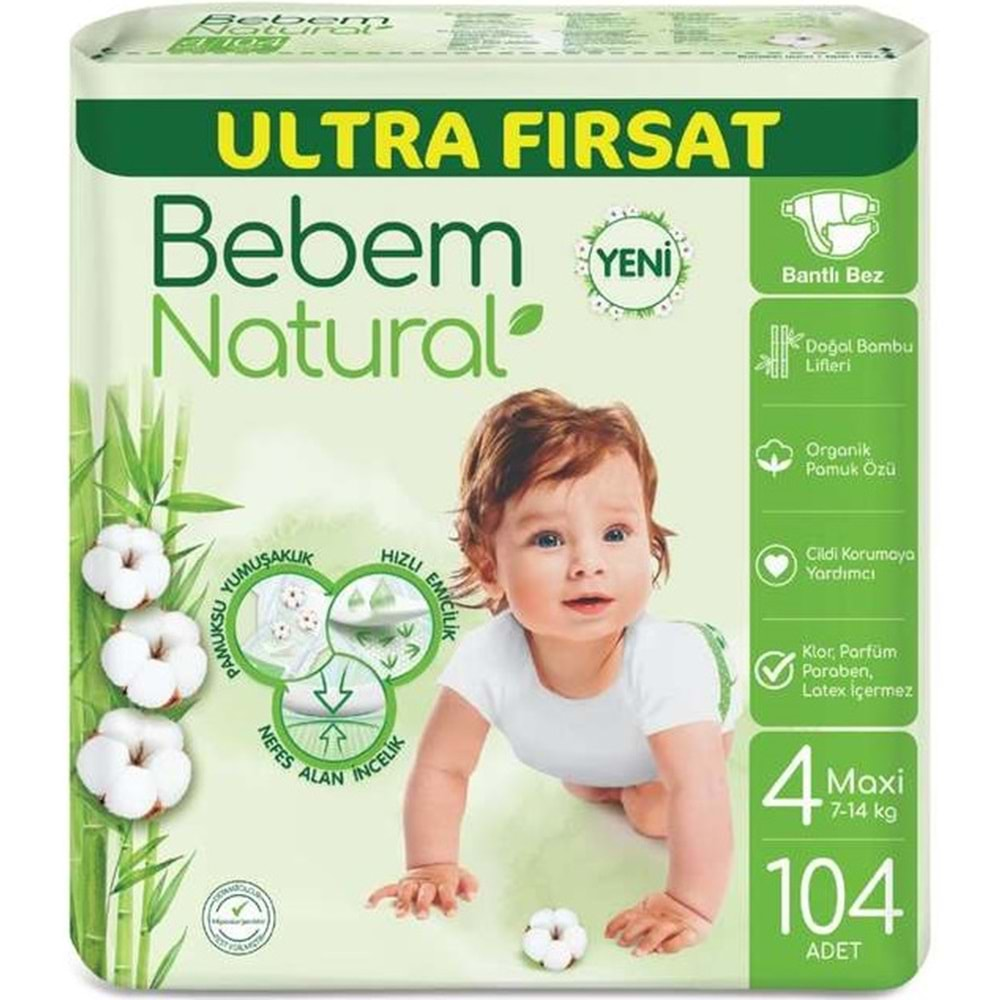 Bebem Bebek Bezi Natural Beden:4 (7-14KG) Maxi 624 Adet Ekstra Ultra Fırsat Pk