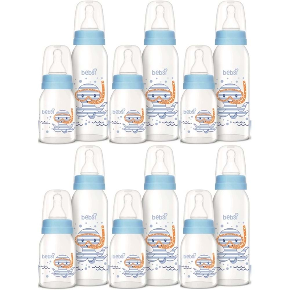 Bebsi Cam Biberon Seti Mavi (250ML+125ML) (6 Lı Set)