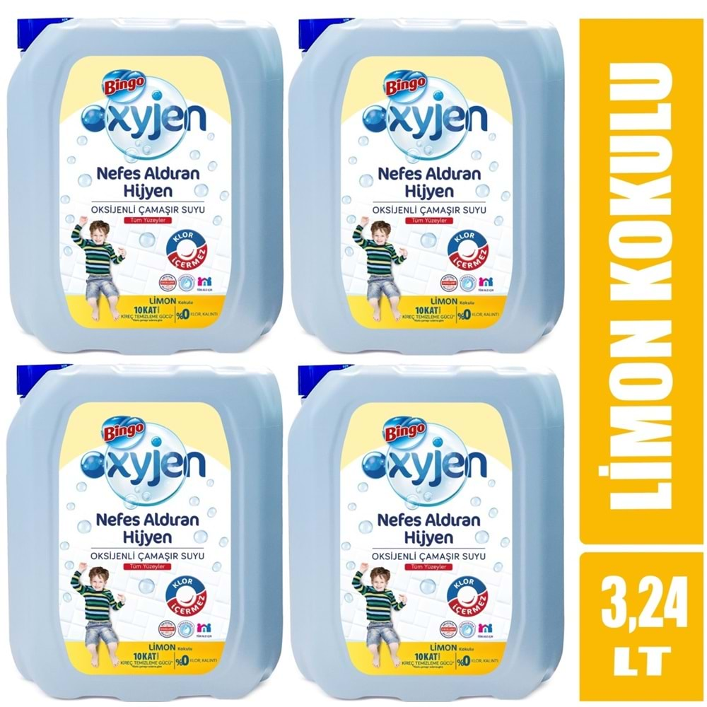 Bingo Çamaşır Suyu 3240ML Oksijenli Limon Kokulu (4 Lü Set)