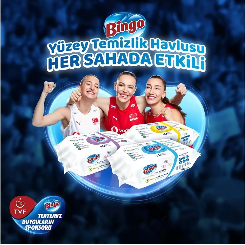 Bingo Clean Yüzey Temizlik Havlusu 96 Yaprak Beyaz Sabun Plastik Kapaklı (5 Li Set) 480 Yaprak