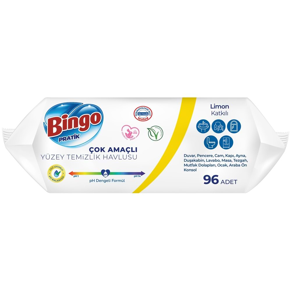 Bingo Clean Yüzey Temizlik Havlusu 96 Yaprak Lavanta Kokulu Plastik Kapaklı (3 Lü Set) 288 Yaprak