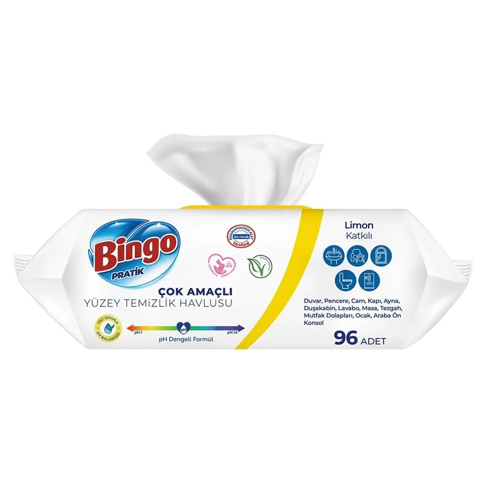 Bingo Clean Yüzey Temizlik Havlusu 96 Yaprak Lavanta Kokulu Plastik Kapaklı (3 Lü Set) 288 Yaprak