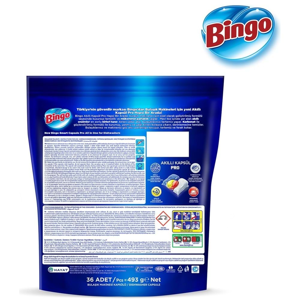 Bingo Akıllı Kapsül Pro Bulaşık Makinesi Deterjanı Tableti 150 Adet Limon Kokulu (3PK*50)