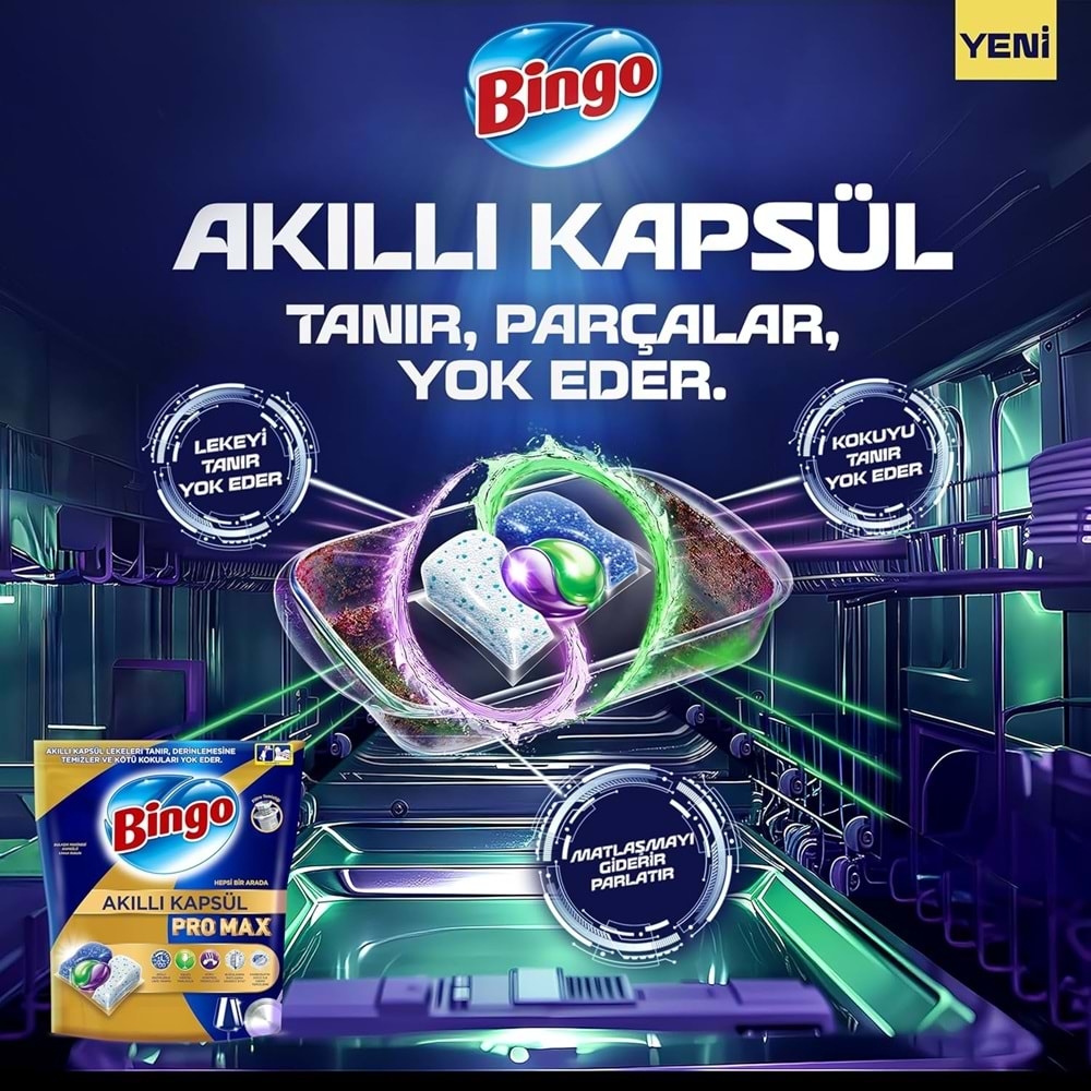 Bingo Akıllı Kapsül Pro Max Bulaşık Makinesi Deterjanı Tableti 240 Adet Limon Kokulu (4PK*60)