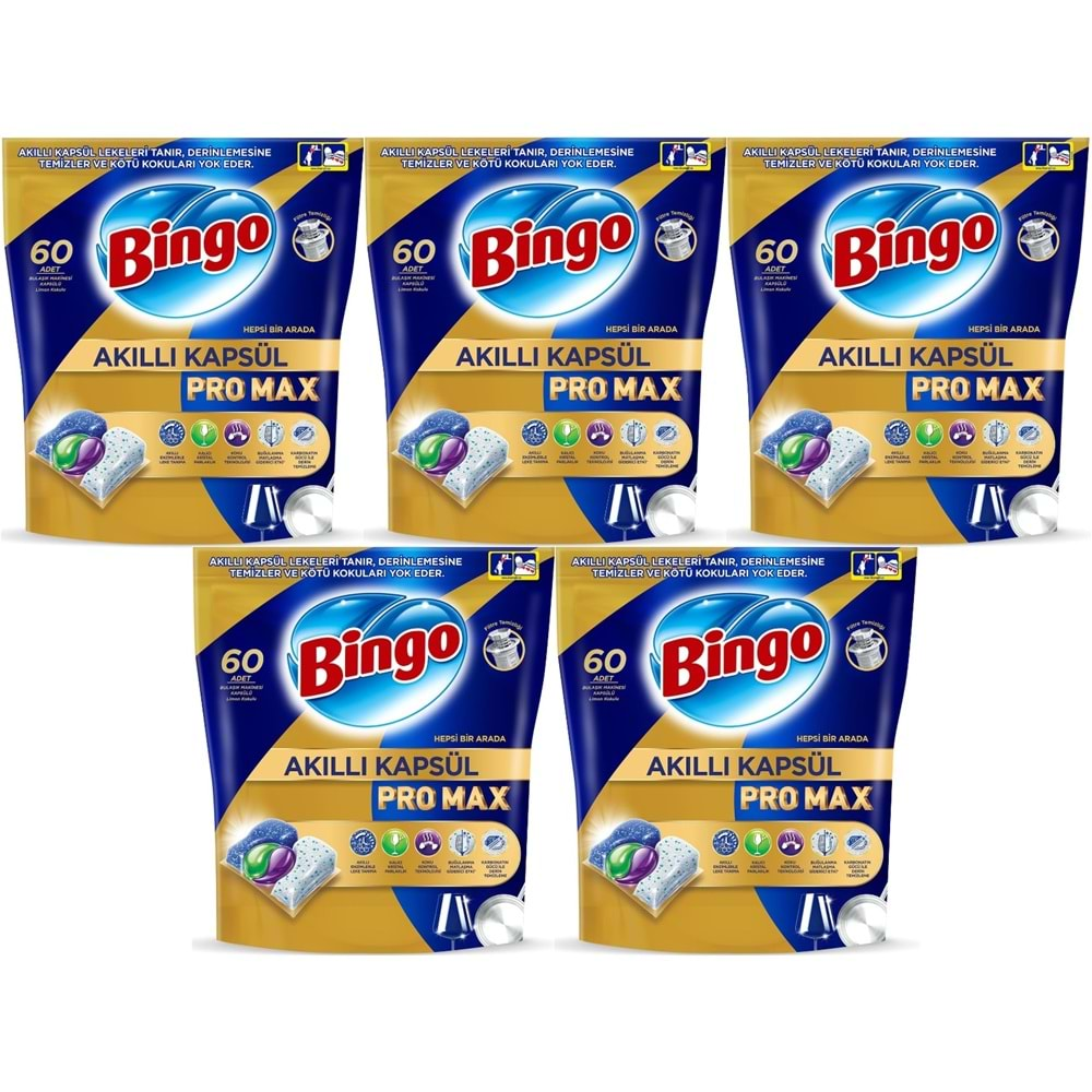 Bingo Akıllı Kapsül Pro Max Bulaşık Makinesi Deterjanı Tableti 300 Adet Limon Kokulu (5PK*60)