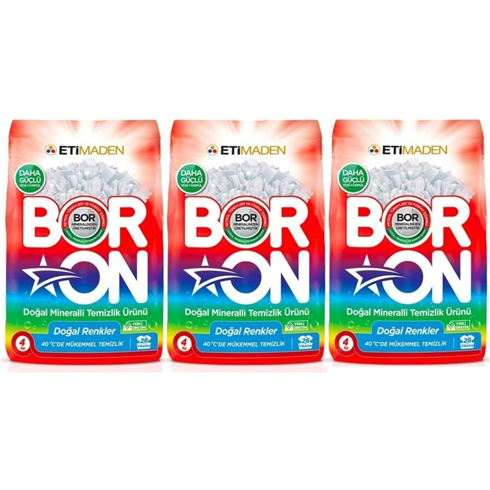 Boron Matik Toz Çamaşır Deterjanı 12KG Doğal Mineralli (3Pk*4Kg) (Renkliler İçin)