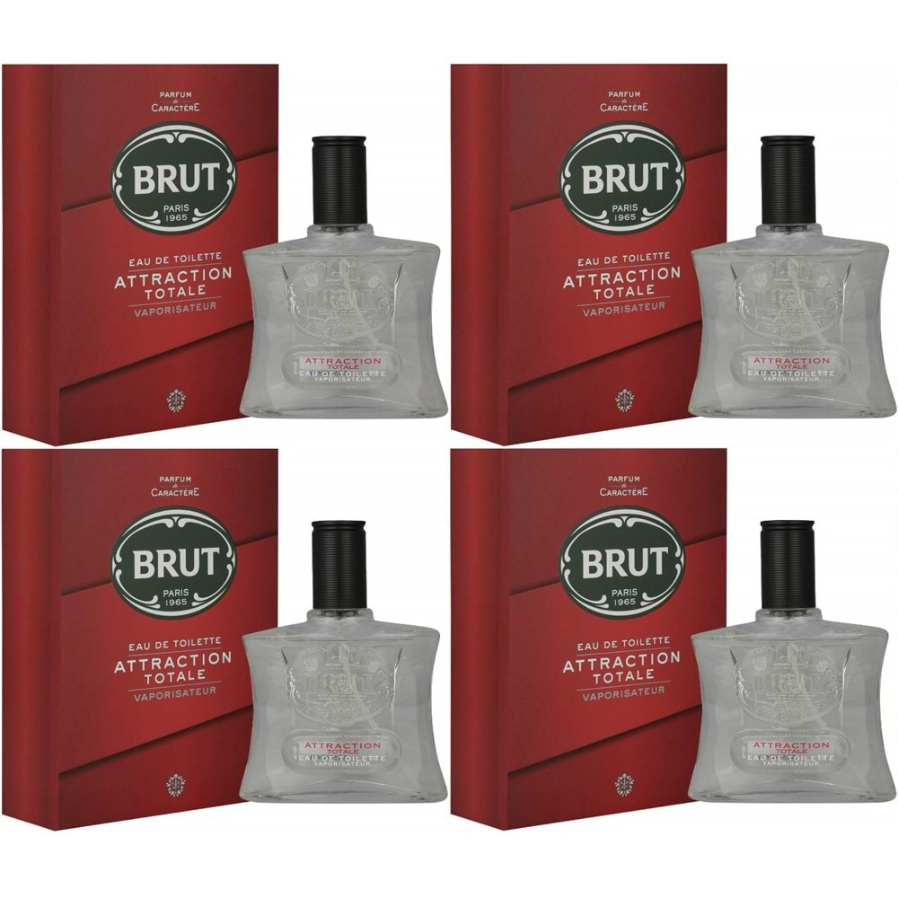 Brut Parfüm Erkek/Men 100ML Attraction Totale Edt (Kırmızı) (4 Lü Set)