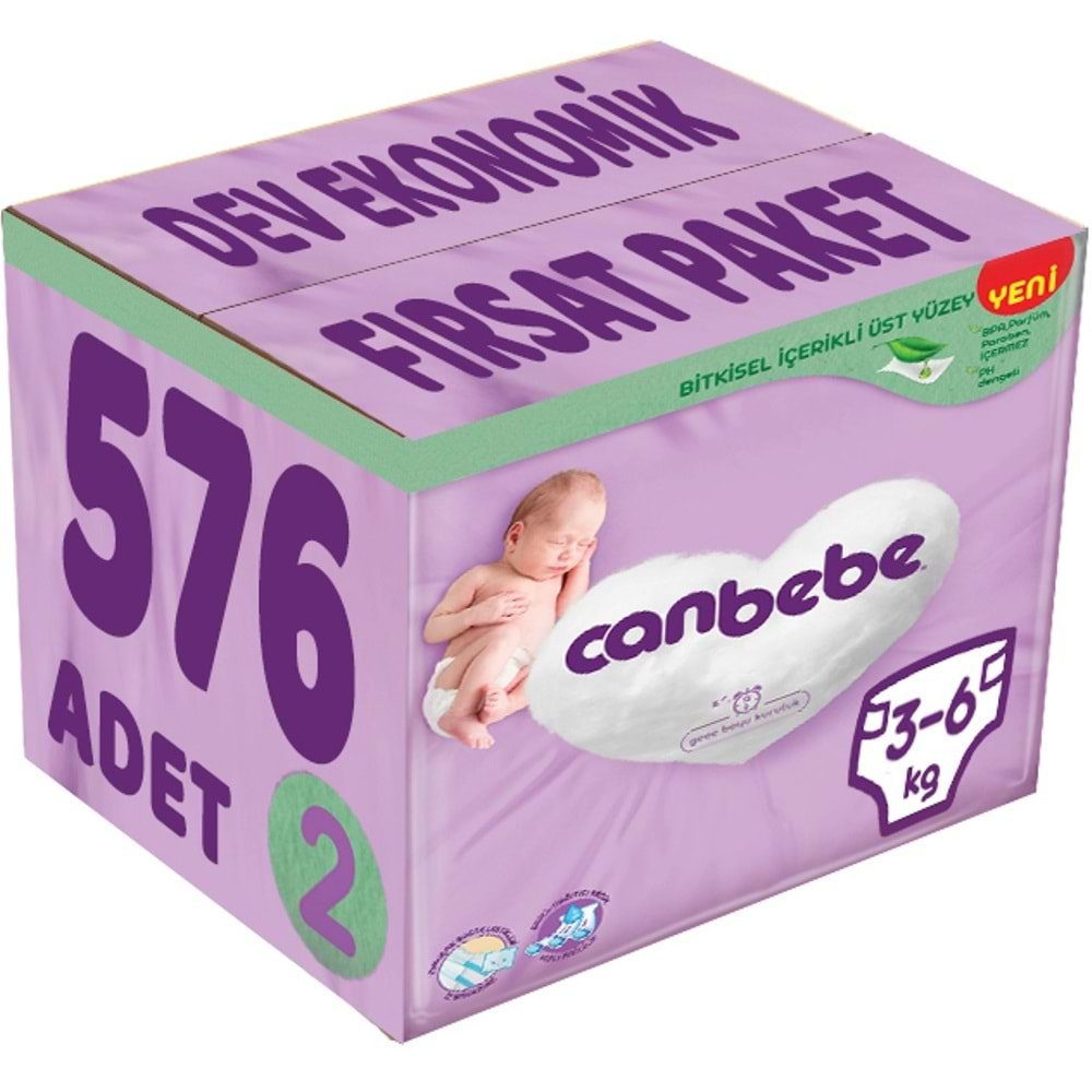 Canbebe Bebek Bezi Beden:2 (3-6Kg) Mini 576 Adet Dev Ekonomik Fırsat Paket